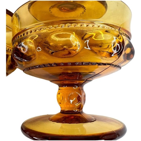 5 Indiana Carnival Glass Compote Kings Crown Thumbprint Sherbet Marigold Amber - Picture 10 of 10